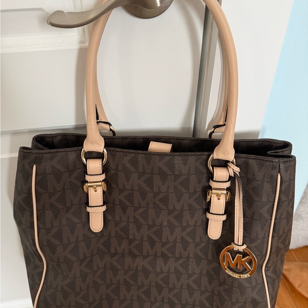 Michael Kors Dark Brown and Tan Tote Bag